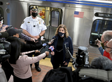 Septa general manager Leslie Richards speaks during a news conference as Septa Transit Police Chief Thomas Nestel III stands behind her