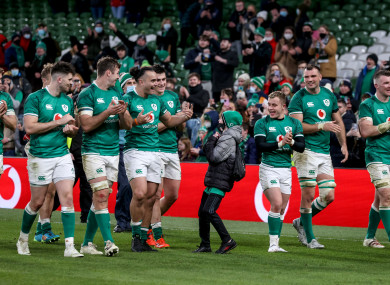 A young Ireland fan asks James Lowe for his boots.