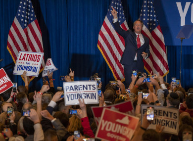 Republican candidate Glenn Youngkin thanking his supporters before giving a victory speech.