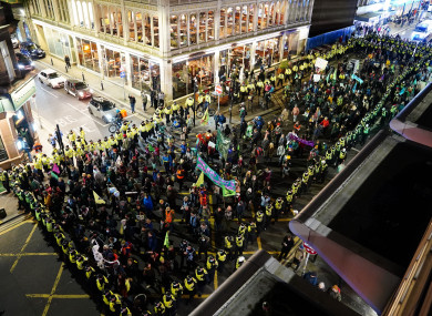 Police and demonstrators at an Extinction Rebellion protest on St Vincent Street in Glasgow