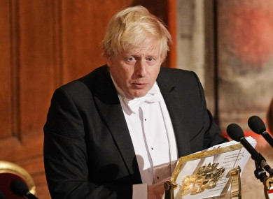 British Prime Minister Boris Johnson speaks at the annual Lord Mayor’s Banquet