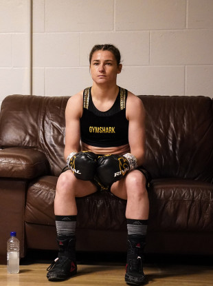 Katie Taylor waiting for the call ahead of her bout with Natasha Jonas earlier this year.