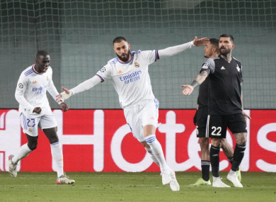 Benzema celebrates his goal.