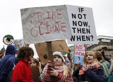 Children participating in the climate protest in Glasgow yesterday.