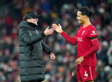 Virgil van Dijk with manager Jurgen Klopp earlier this season.
