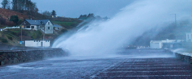 Storm Barra came ashore in Tragumna West Cork this morning with gusts over 100km/h sending huge waves crashing over the sea defence wall
