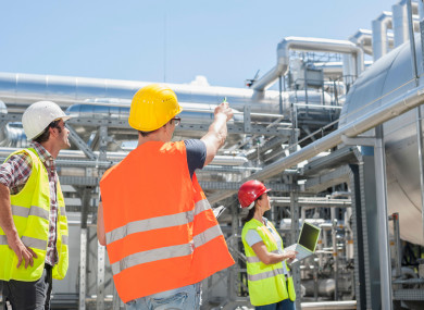 Engineers at a geothermal power station in Bavaria, Germany