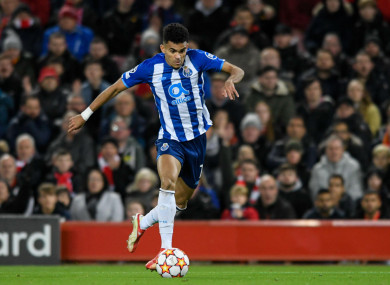Luis Diaz in possession for Porto during November's clash with Liverpool at Anfield.