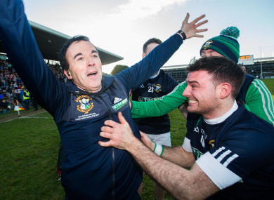 Louis Mulqueen celebrates the 2017 Galway final success.