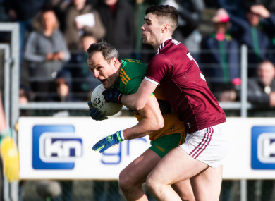 Seán Mulkerrin tackles Donegal's Michael Murphy.