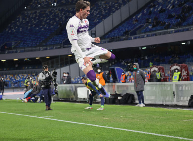 Fiorentina's Dusan Vlahovic celebrates.