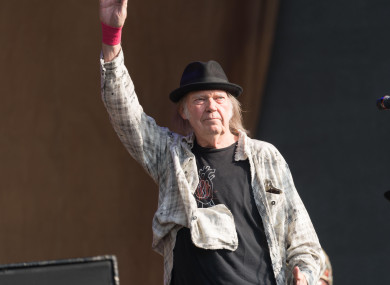 Neil Young performing in Hyde Park in London in 2019.