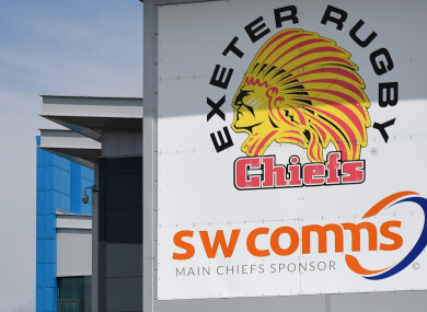 Exeter's current logo at Sandy Park.