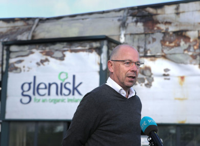 Vincent Cleary speaking outside the Glenisk factory in September following the fire.