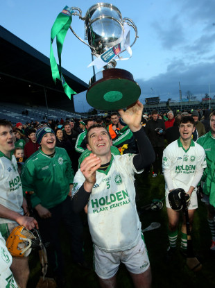 Paul Shefflin celebrates following Ballyhale's 2014 Leinster final victory over Kilcormac-Killoughey.