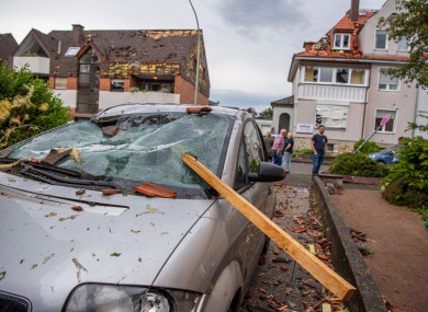 Cars were damaged by a tornado in Paderborn, Germany.