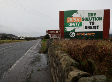 An anti-Brexit billboard proposing a united Ireland as a solution to Brexit at the border.