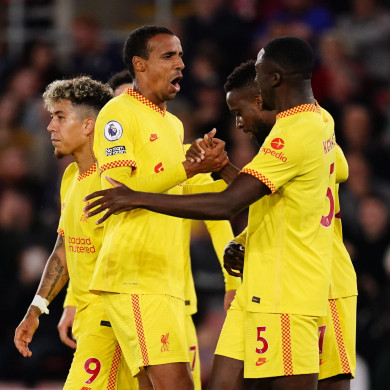 Liverpool's Joel Matip celebrates.