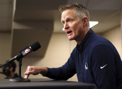 Reacting to the Uvalde, Texas, school shooting earlier in the day, Golden State Warriors coach Steve Kerr makes a statement.