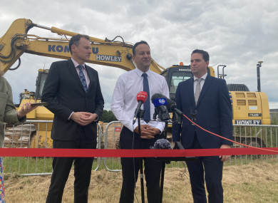 Agriculture minister Charlie McConalogue, Tánaiste Leo Varadkar and junior minister for agriculture Martin Heydon at the launch in Belview today