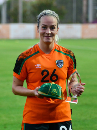 Lily Agg with her first Ireland cap.