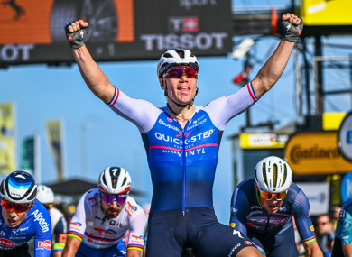 Dutch Fabio Jakobsen of Quick-Step Alpha Vinyl celebrates.