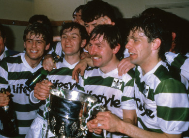 From left, Harry Kenny and Paul Doolin are among the Shamrock Rovers players at the end of the 1985/86 season.