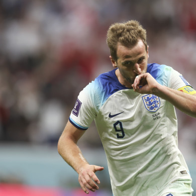 Harry Kane celebrates his goal.