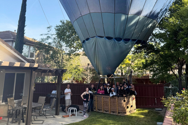 This massive hot air balloon made an emergency landing in a California back garden