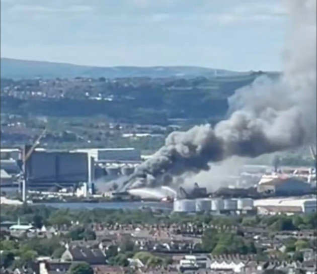Emergency services attending scrap metal fire in Belfast's Titanic Quarter