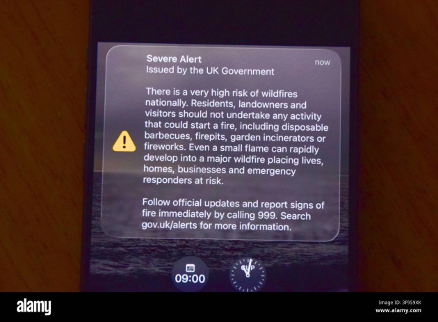 Emergency alert sent to mobile phones with wildfire warning after UK blazes Louise Haigh, the first secretary of state, said Fridays message was the most extensive use of the UKs emergency alert system in response to an active incident.